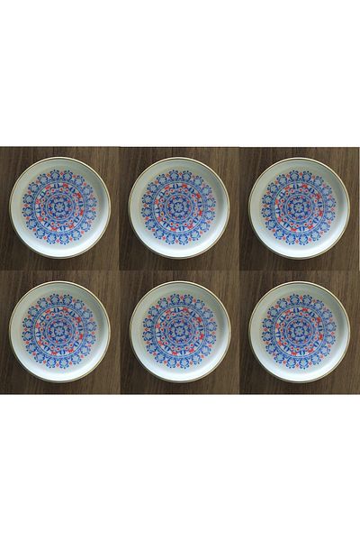 AYBABA STORE Porcelain Rumi Patterned Deep Tea Plate 6 Pieces