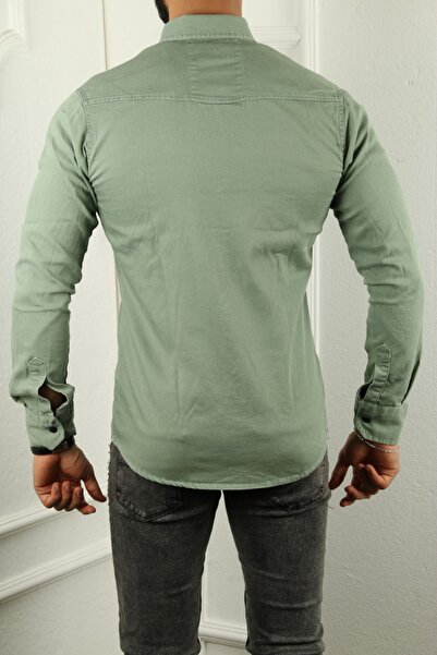 çerme Slim Fit Men's Denim Shirt Water Green