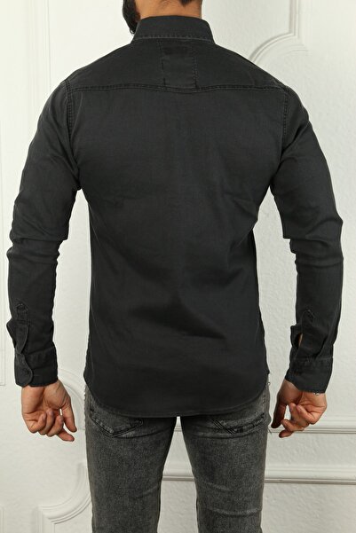 çerme Slim Fit Men's Denim Shirt Smoked