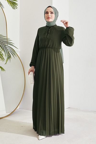 InStyle Πλισέ Limelda Chiffon Hijab Φόρεμα - Χακί
