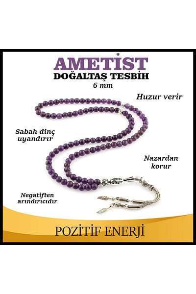 OSMANLI DOĞAL TAŞ Mărgele de rugăciune din piatră naturală certificată ametist 99 6 mm, T068
