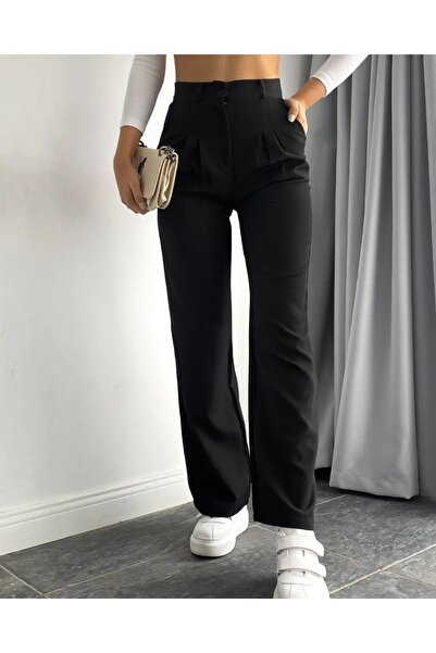MODAF Kadın Pileli Siyah Pantolon