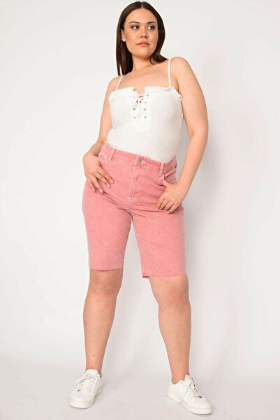 Şans Plus Size Shorts & Bermuda - Pink - Normal Waist