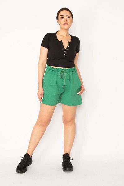 Şans Plus Size Shorts & Bermuda - Green - Normal Waist
