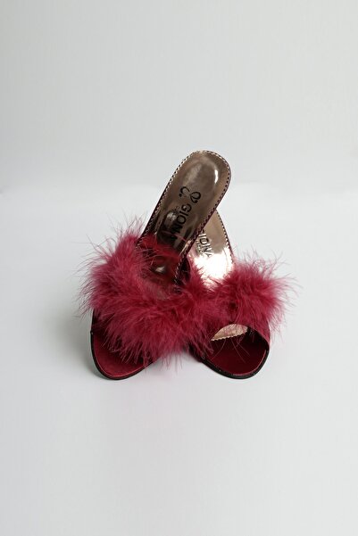 GIONA Women's Claret Red Thin Waist Heeled Bridal Slippers