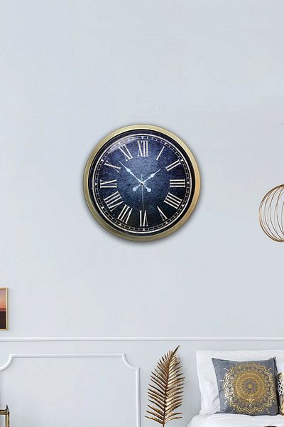 Kasva Concept Cadou 40 Cm Ceas De Perete Albastru Metal Antic