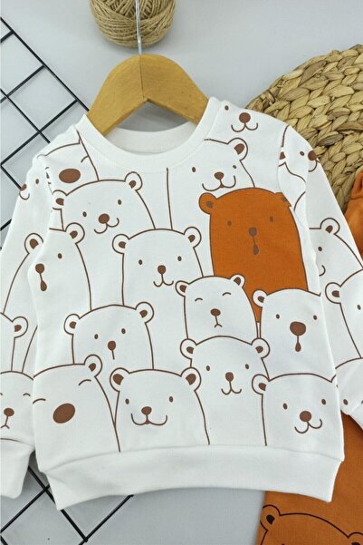 ALİSS Erkek Bebek Hardal Bear Ayı Hello Yazılı Takım 6-9-12-18 Ay