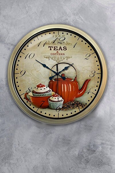 Kasva Concept 40 cm Eskitme Metal Mutfak Çaydanlık Duvar Saati