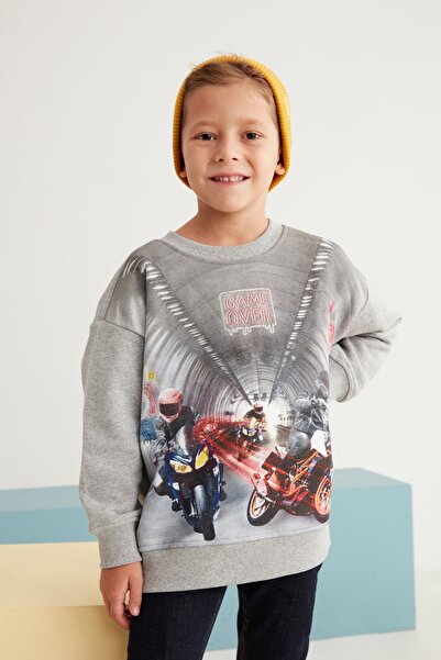 GRIMELANGE Marley gestricktes Comfort-Fit-Sweatshirt mit bedrucktem Grimelange-Rundhalsausschnitt