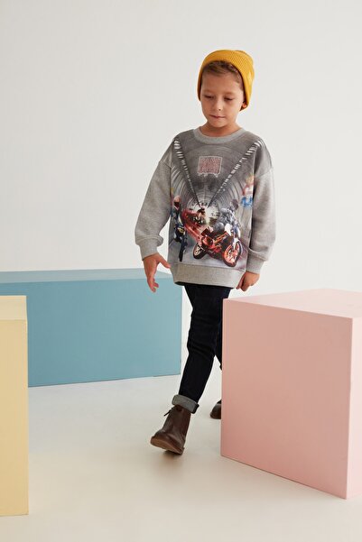 GRIMELANGE Marley gestricktes Comfort-Fit-Sweatshirt mit bedrucktem Grimelange-Rundhalsausschnitt