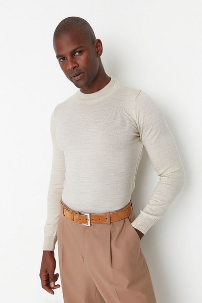 Trendyol Collection Beige Slim Fit Basic-Pullover mit halbem Rollkragen – TMNAW21KZ0758