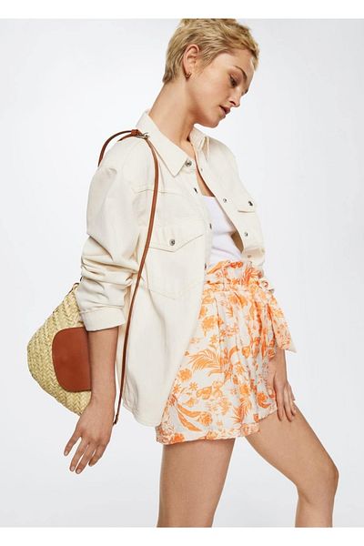 MANGO Woman Gemusterte Paperbag-Shorts
