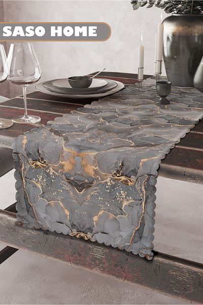 SasoHome Țesătură din catifea de calitate gri-galben cu modele de marmură 45x140 cm Decorativ - Alergăre pentru cadou