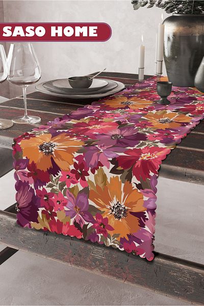 SasoHome Goodmorning Spring Flowers με μοτίβο Ποιοτικό Βελούδινο Ύφασμα 45x140 cm Διακοσμητικό - Δώρο Runner