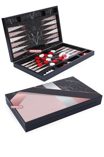 Miajima Yenigün Marble Patterned Trendy Marble Backgammon Set Xxl