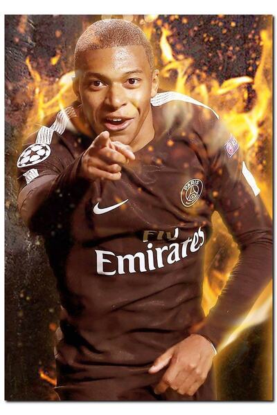 Cakatablo Ahşap Tablo Paris Saint Germain Formalı Mbappe Ve Alevler (50x70 Cm...