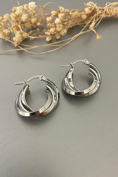 Jaida Moda أقراط دائرية من الفولاذ بتصميم سلسلة خاصة باللون الفضي للموسم الجد...