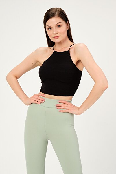 PUNKY CAT Black Crop Women's Blouse - Strap Model