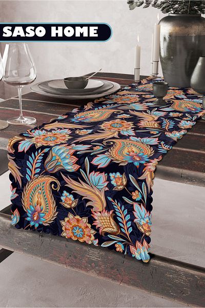 SasoHome Sun Dream Turquoise Tulips με μοτίβο Ποιοτικό Βελούδινο Ύφασμα 45x140 cm Διακοσμητικό - Δώρο Runner