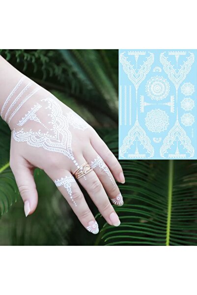 BP Tattoo Beyaz Dövme Hint Kınası Görünümlü Mandala Geçici Dövme