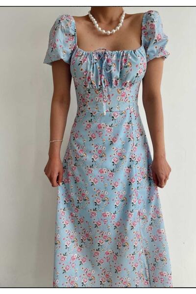 MY DEPO Γυναικείο φόρεμα με φλοράλ στάμπα με σχισμή με επένδυση