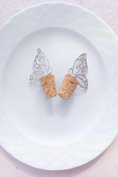 Emtory Home 2 Adet Gümüş Dekoratif Kelebek Tıpa