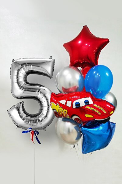 PARTİAVM Lightning Mcqueen Cars Themed Balloon Set 76cm Silver Number Balloon Starry Set