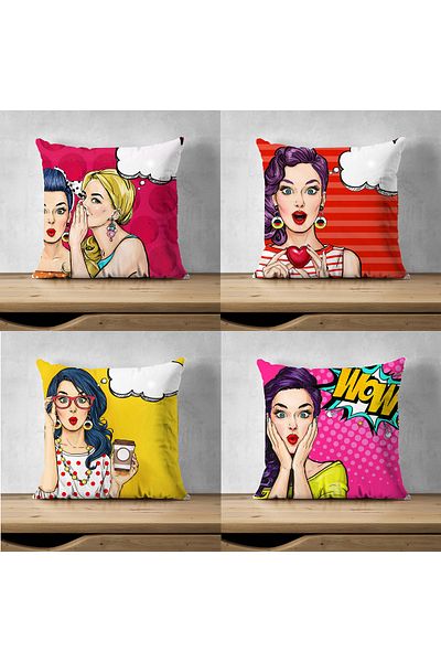 LadiesHome Special Design Double Sided Digital Printed Decorative Throw Pillow Cover 4 Pieces