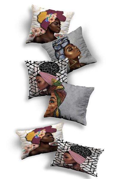 Skhome Double Side Printed Special Design Set of 6, 4 Square and 2 Rectangular Throw Pillow Covers (4K2D-KOM03)