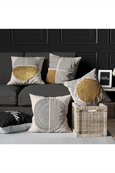 Skhome Husă de pernă decorativă premium din 4 piese, imprimată pe două fețe, cu design special (KOM302)