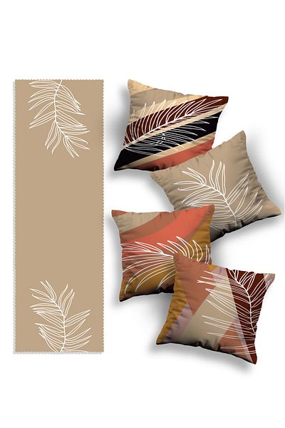 Skhome Double Sided Printed Special Design Decorative 4-Piece Throw Pillow Cover and Runner (KOM283-R383)