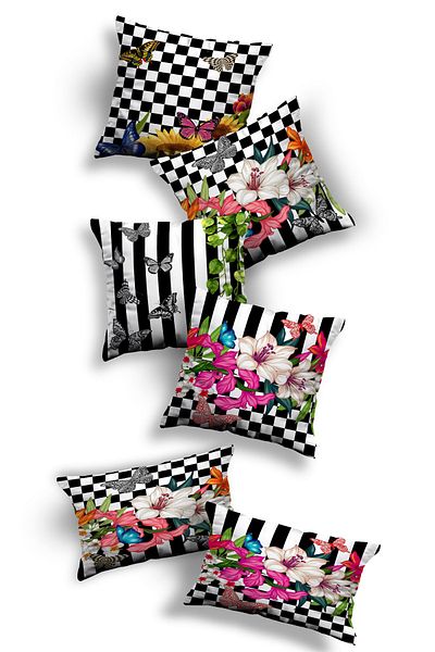 Skhome Double Sided Printed Special Design Set of 6, 4 Square and 2 Rectangular Throw Pillow Covers (4K2D-KOM06)