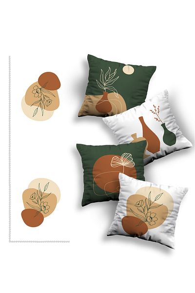 Skhome Double Sided Printed Special Design Decorative 4-Piece Throw Pillow Cover and Runner (KOM208-R308)