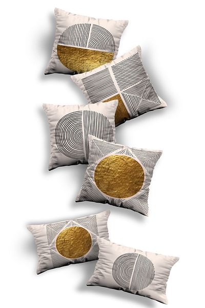 Skhome Set de huse de pernă cu design special imprimat pe două fețe, 6 piese, 4 pătrate și 2 dreptunghiulare (4K2D-KOM302)