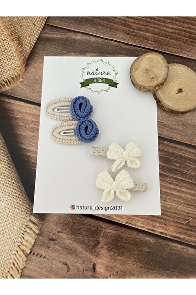 NATURA DESİGN Σετ 4 πλεκτές αγκράφες με τριαντάφυλλο και φιόγκο