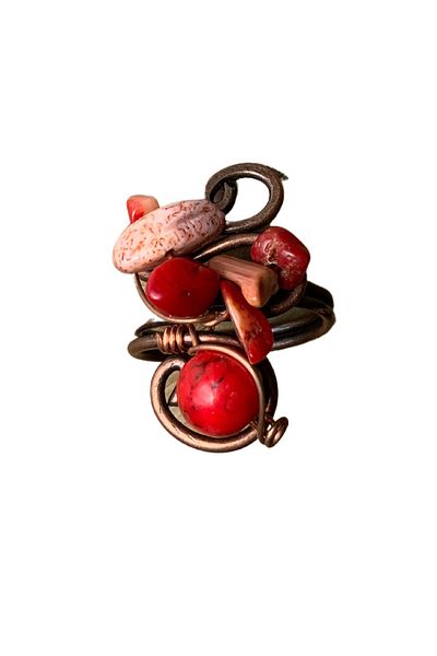 Efsoon Organics Natural Stone Adjustable Ring| Coral|