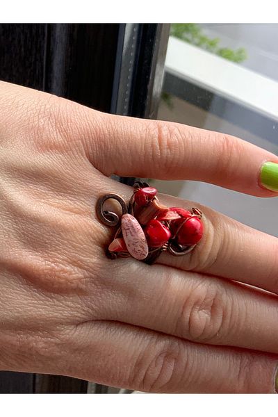 Efsoon Organics Natural Stone Adjustable Ring| Coral|