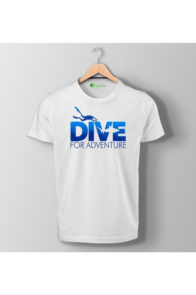 ScubaPromoTurkey Ανδρικό λευκό μπλουζάκι με βιολογικό εμπριμέ πλεκτό Dive For...