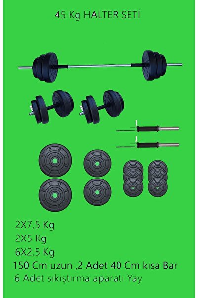 Mocca Style 45 Kg Ağırlık Seti 45 Kg Vücut Geliştirme Aleti Halter Seti