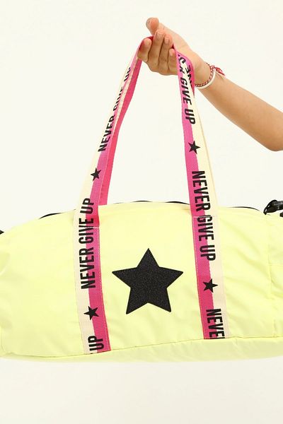 ICONE BAG Fata - Geanta Sport Galben Imprimata Stele, Geanta cu Fermoar cu Motiv