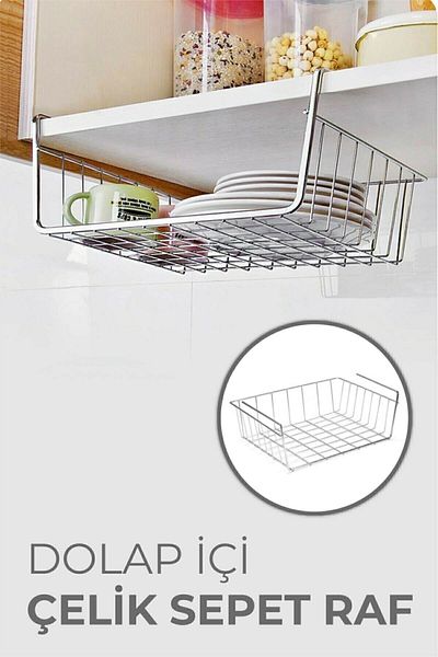 BİTERSE Multi-Purpose Kangaroo Shelf Metal Basket that Can Be Installed on the Cabinet Shelf Silver Color