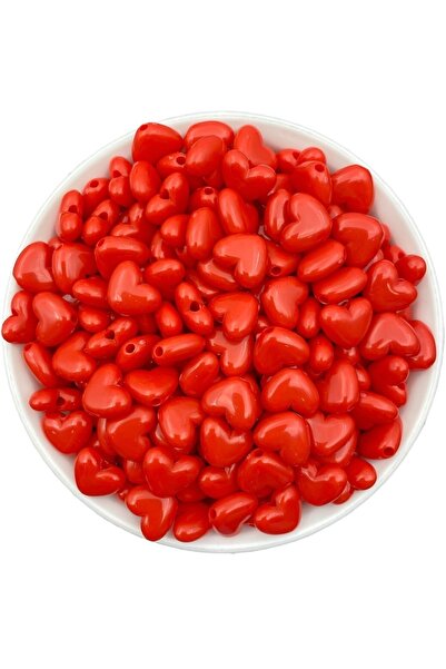 Hedef Bijuteri 14mm Kırmızı Renk Kalp Model Plastik Boncuk,hobi Takı Yapım Bo...
