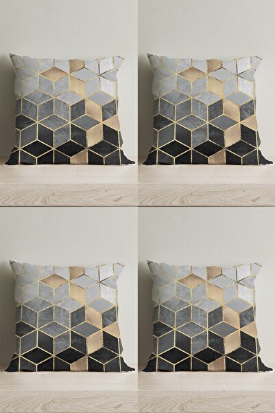 LadiesHome Husă decorativă pentru pernă, gri, cu design special, cu două fețe, digitală, cu imprimeu 4-bucăți