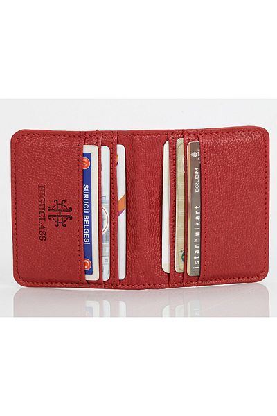 HighClass Deer Red Leather Wallet Card Holder with Money Compartment