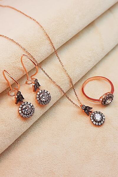 Altınışık Gümüşçülük 925 Ayar Gümüş Elmas Montürlü 3lü Set Zirkon Taşlı Rose ...