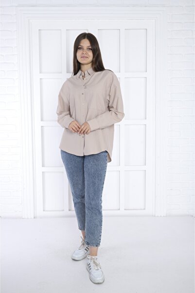 Bireysa Kadın Oversize Poplin Gömlek Düz Renk