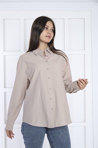 Bireysa Kadın Oversize Poplin Gömlek Düz Renk