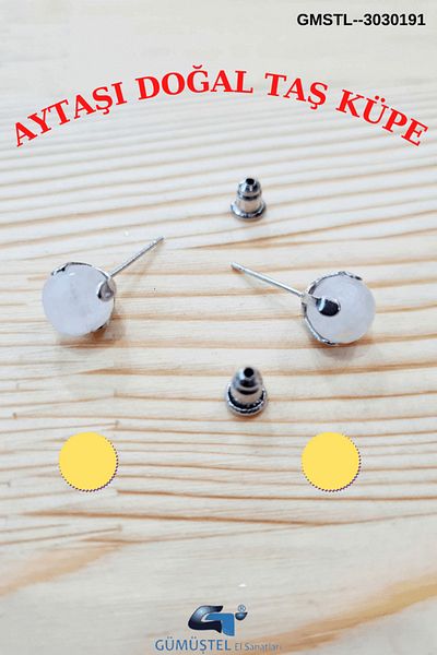 GÜMÜŞTEL EL SANATLARI Certified Moonstone Natural Stone Ball Earrings with Original Natural Stone Surprise Gift
