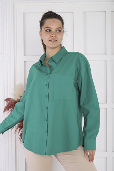 Bireysa Kadın Oversize Poplin Gömlek Düz Renk