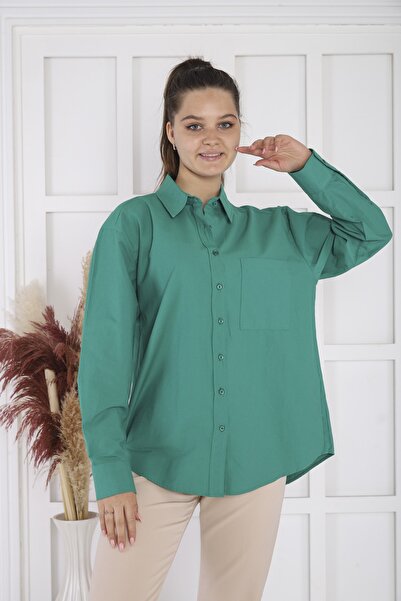 Bireysa Kadın Oversize Poplin Gömlek Düz Renk